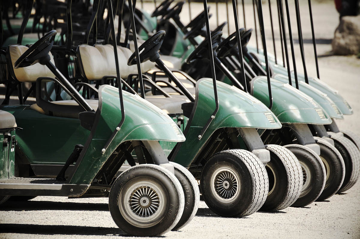 Golf carts lined up at Eganridge Resort Golf Club