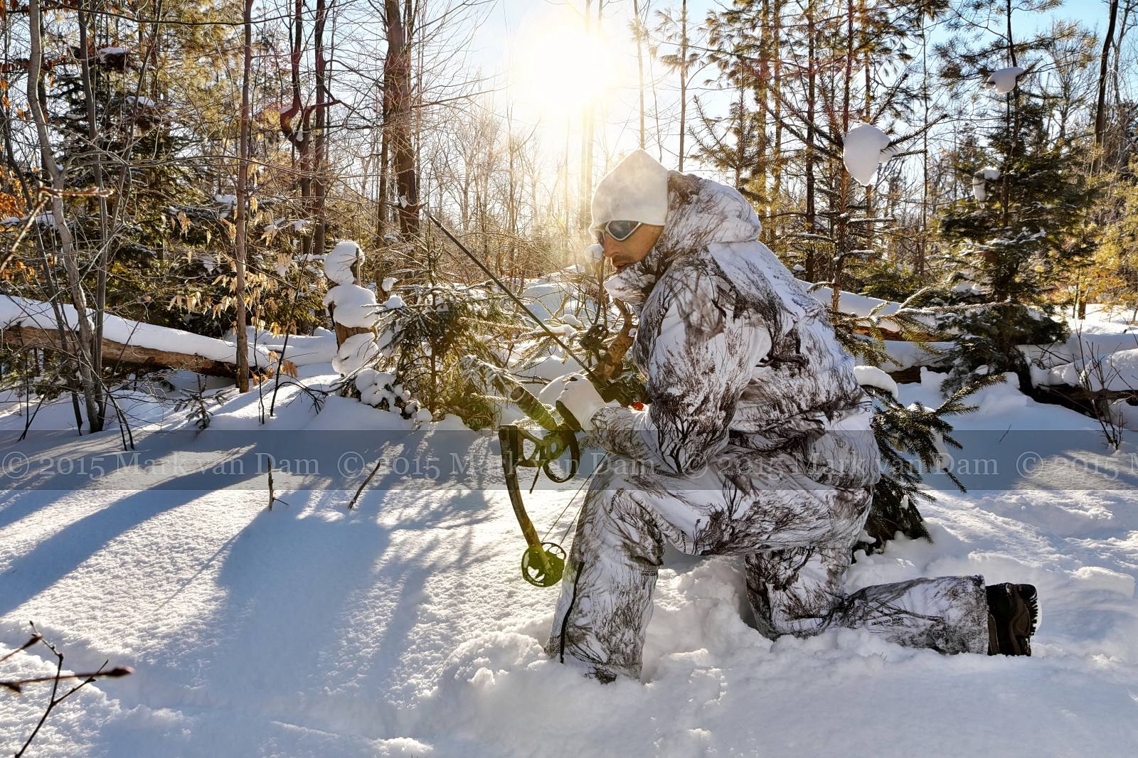 Compound Bow Photography Stock Winter Hunting Photography at Sunrise
