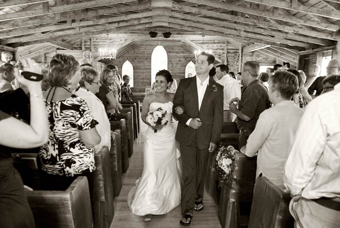 bride and groom recessional at st peters on the rock