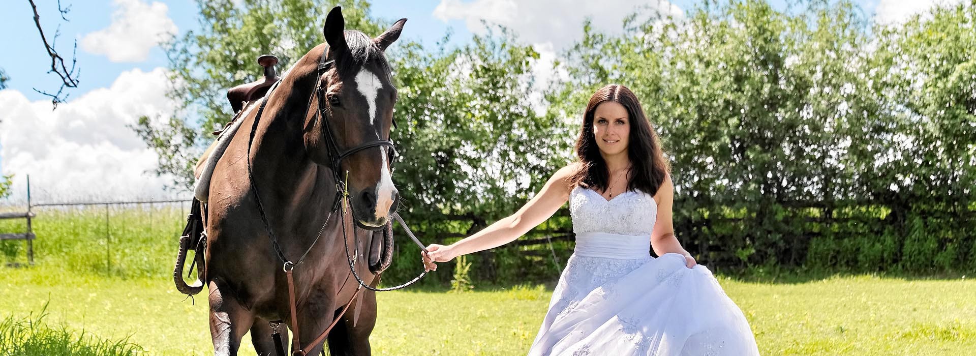 bride walking with horse