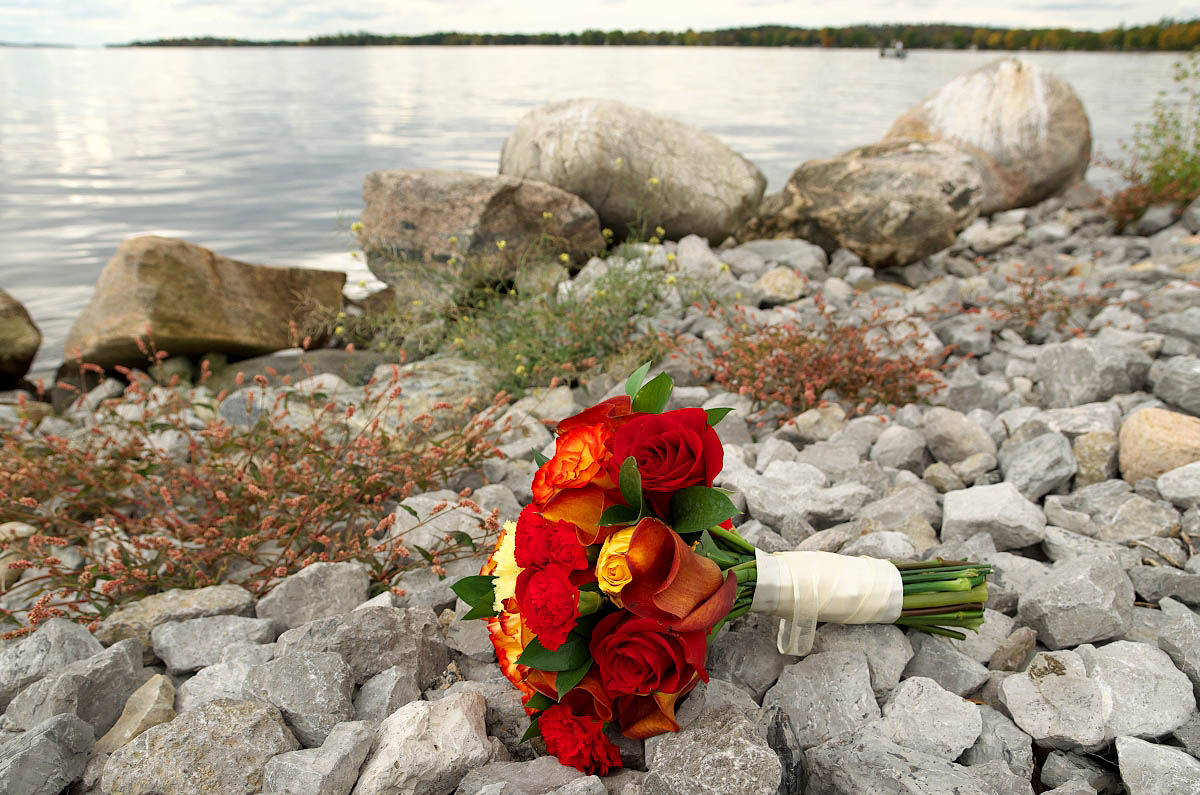 wedding bouquet by Sturgeon Lake at Fenelon Falls wedding at Eganridge Resort