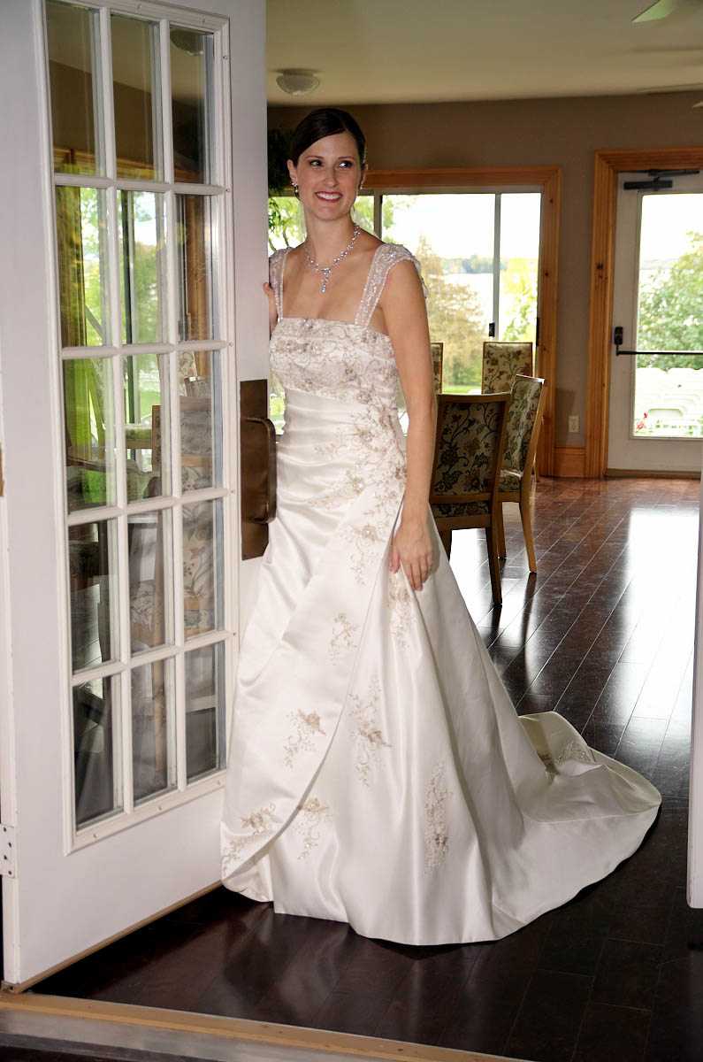 Beautiful bride by French Doors at THe Dunsford House at Eganridge Resort in Fenelon Falls