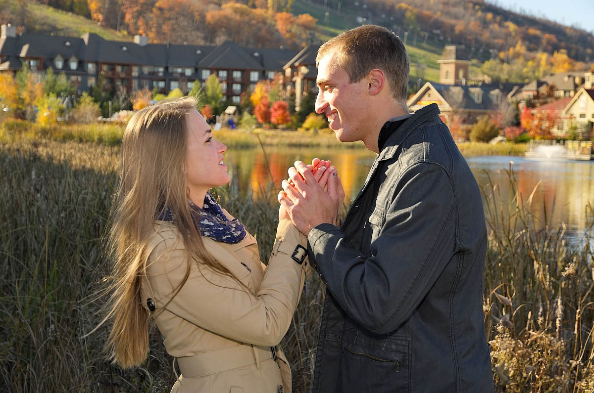 Blue mountain photographer fall engagement session in Collingwood at Blue Mountain Village