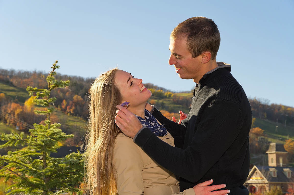 Blue mountain photographer fall engagement session in Collingwood at Blue Mountain Village