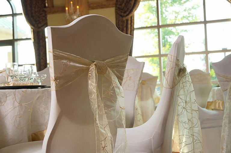 elegant chair coverings at caledon wedding