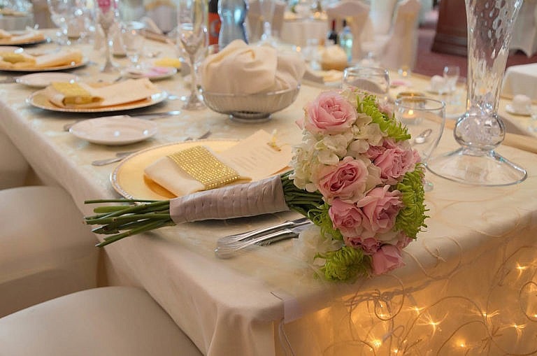 wedding bouquet on head table