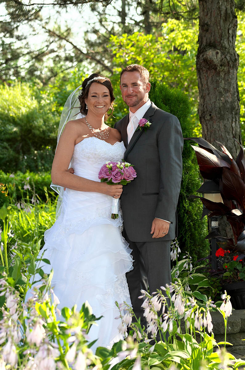 bride and groom smiling nottawasaga wedding garden