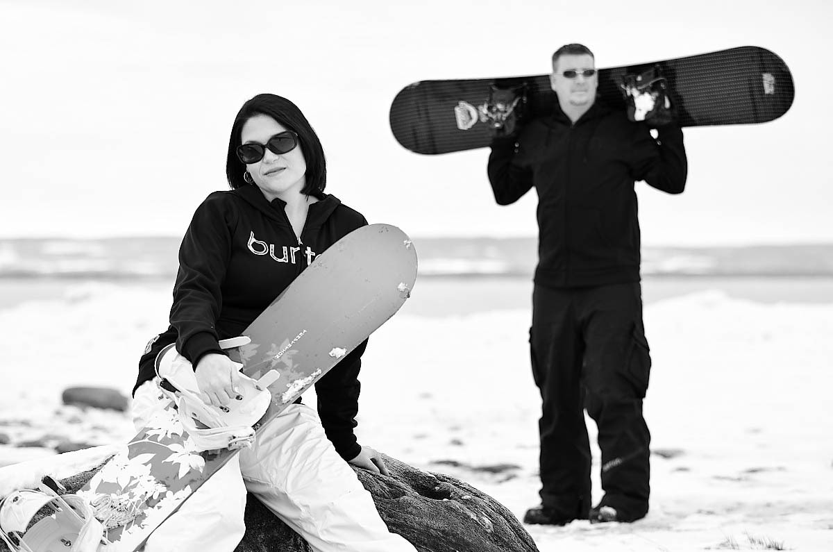 Snowboard engagement session at Wasaga Beach