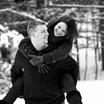 Winter piggyback at Wasaga Beach Provincial Park forest dring Wasaga engagement phtoography session