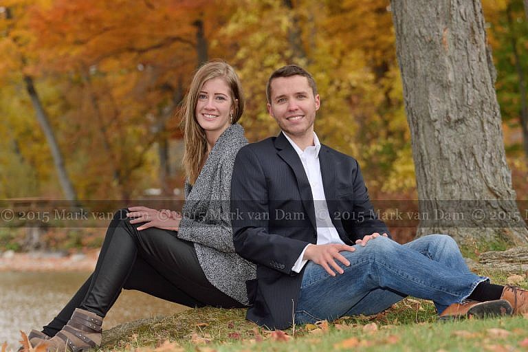 Orillia engagement photography session at Tudhope Park in Orilllia with punchy fall colours