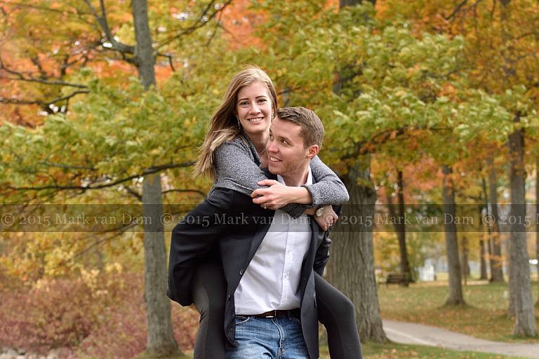 Orillia engagement photography session at Tudhope Park in Orilllia with punchy fall colours