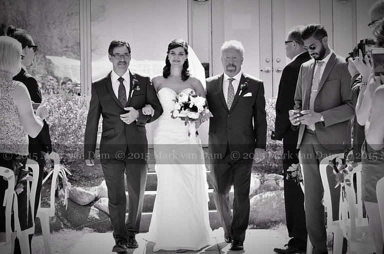 collingwood photographer, beautiful bride walks down aisle with father at Cranberry Resort Bear Estate Living Waters wedding