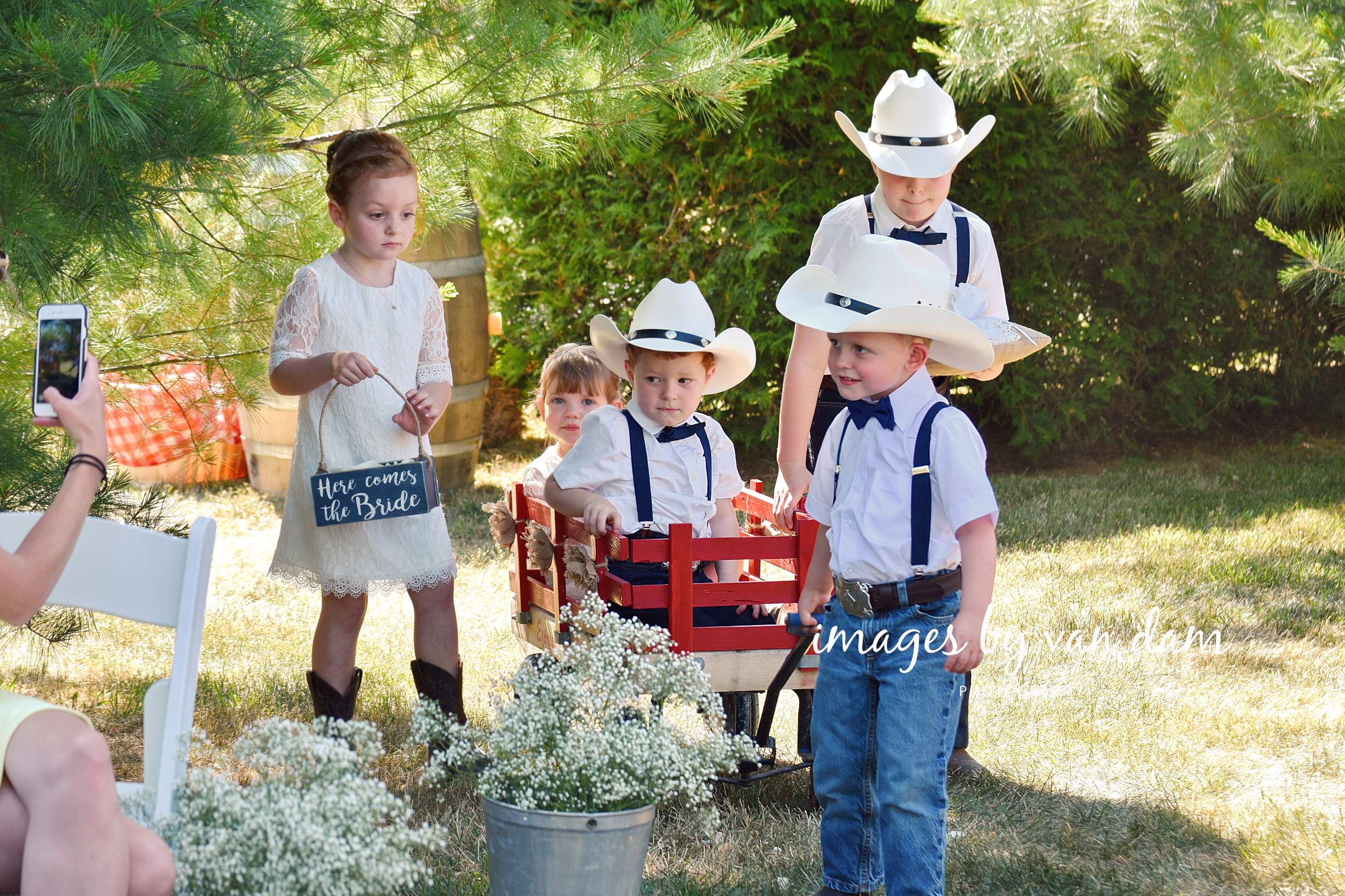 Ring Bearers and Flower Girls Pull Wagon During Processional