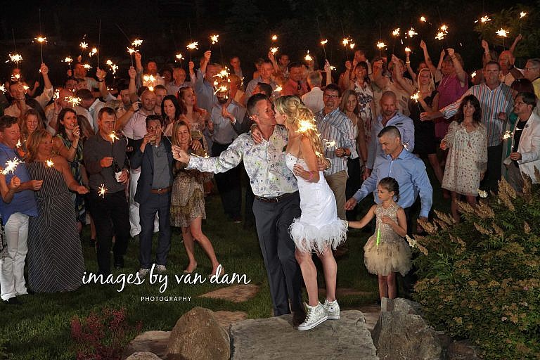 sparklers at collingwood wedding photography waterfront wedding on Georgian Bay