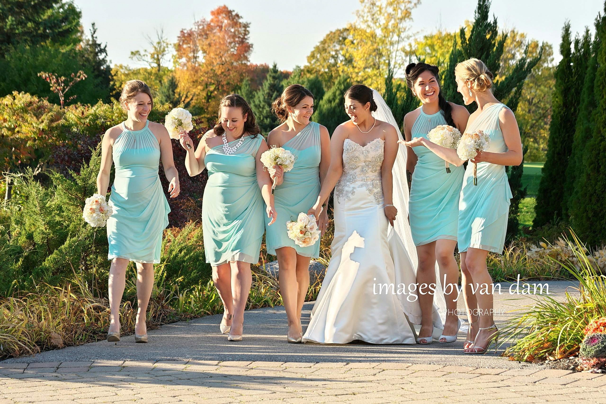 Beautiful bridesmaids in garden at Barrie Country Club wedding