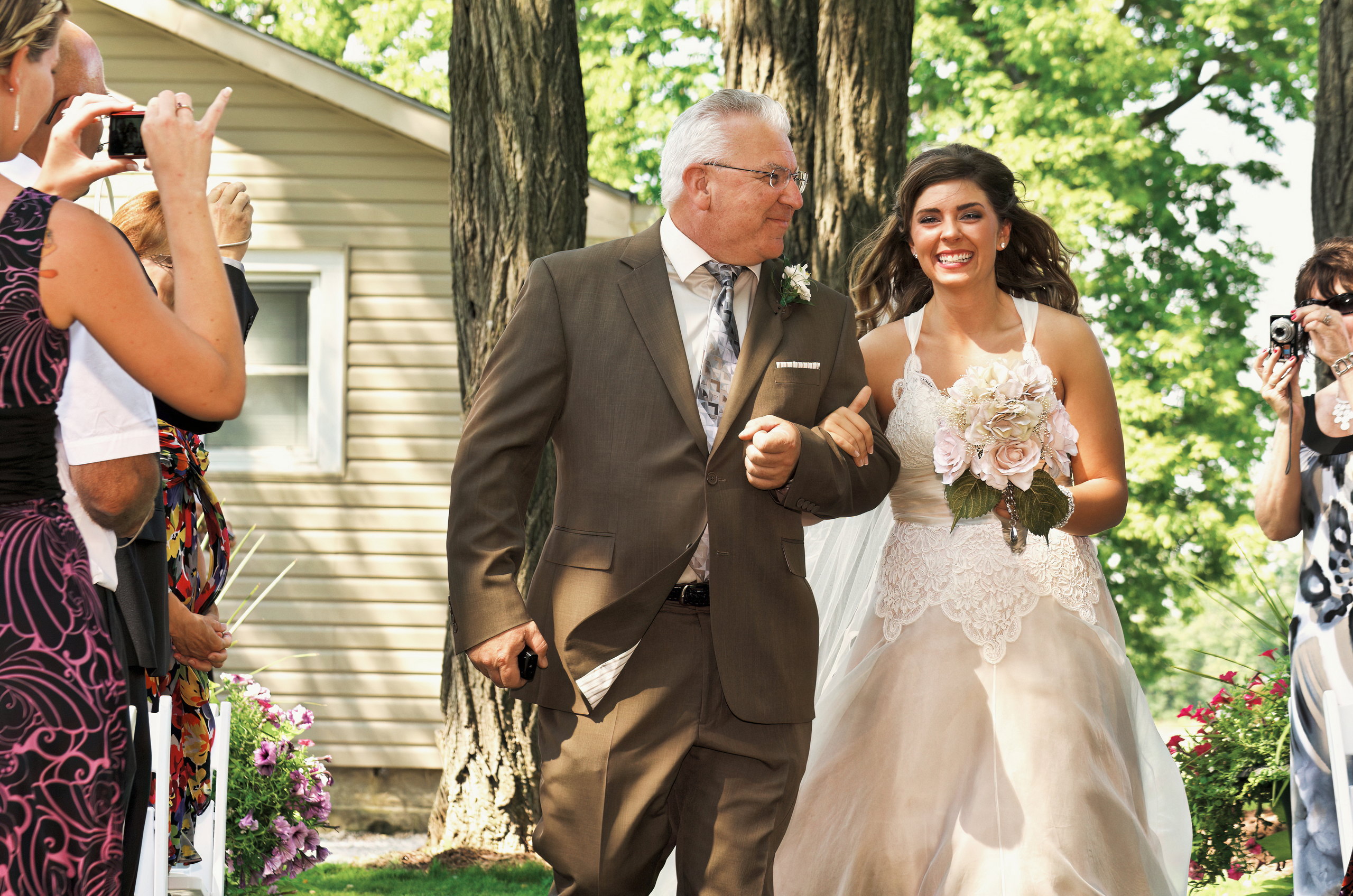 Father Proudly Walks his Daughter down the Aisle at Rustic Country Wedding in Omemee