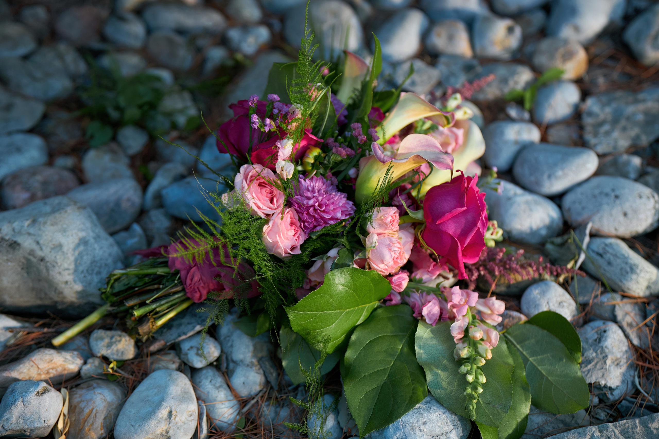 Wedding Bouquet in Evening on Rocks
